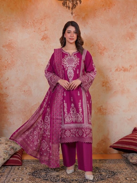 Embroidered Premium Cotton Three-Piece Suit -  Hayats Collections