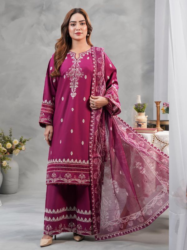 Elegant Plum Embroidered Traditional Suit