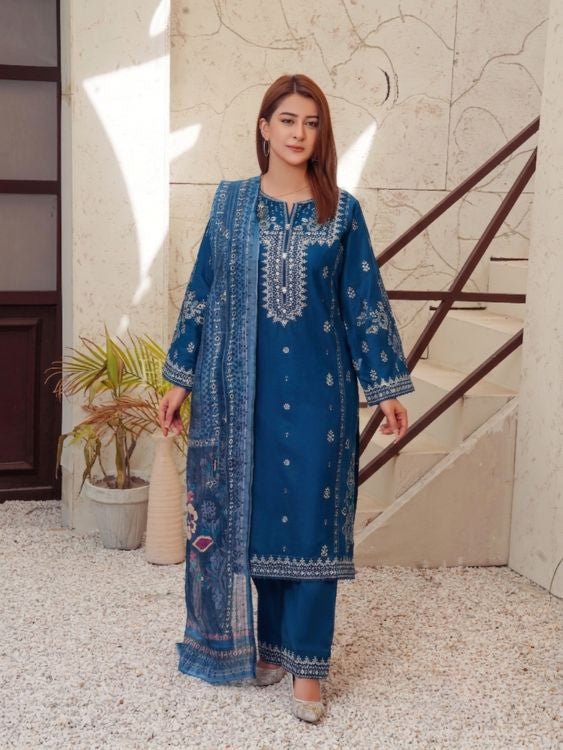 Embroidered 3 Piece Lawn Suit with Printed Dupatta