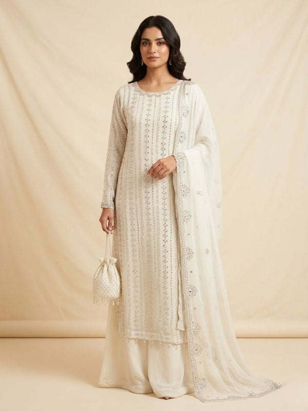 Heavily Embellished Georgette Sharara Suit with Intricate Sequin Work