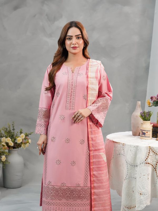 Blossom Pink Embroidered 3-Piece Lawn Suit
