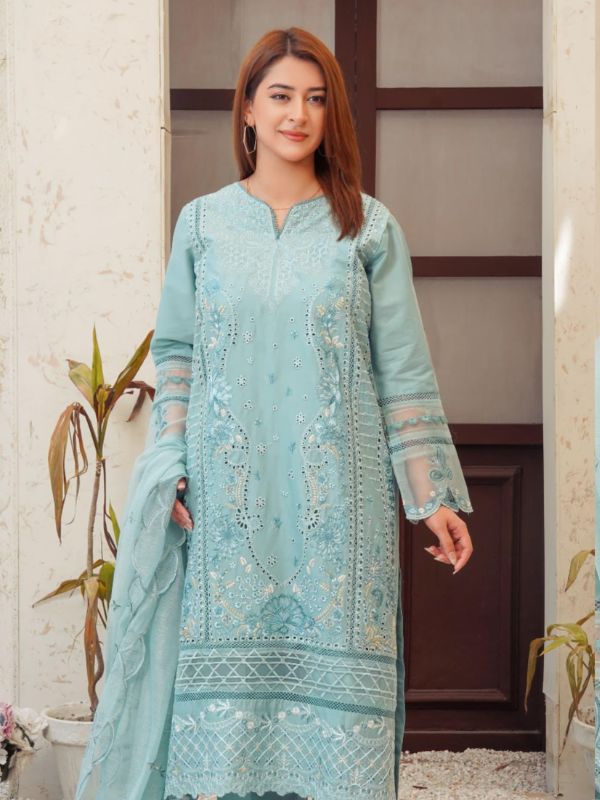 Pastel Seafoam Mint Embroidered Luxury Chikankari Suit