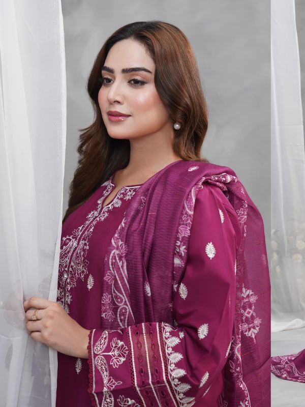 Elegant Plum Embroidered Traditional Suit