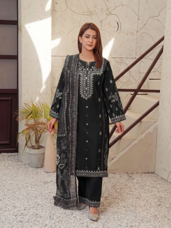 Embroidered 3 Piece Lawn Suit with Printed Dupatta
