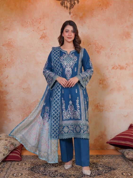 Embroidered Premium Cotton Three-Piece Suit -  Hayats Collections