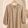 Relaxed Fit Cotton Blend Checkered Top