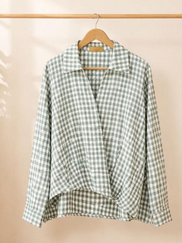 Women's Gingham Check Wrap Top
