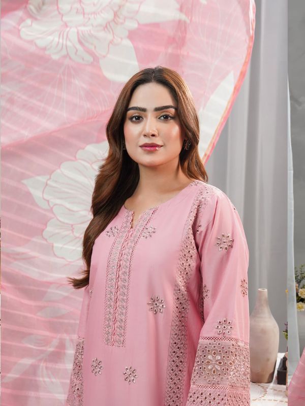Blossom Pink Embroidered 3-Piece Lawn Suit