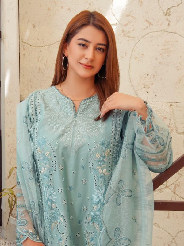 Pastel Seafoam Mint Embroidered Luxury Chikankari Suit