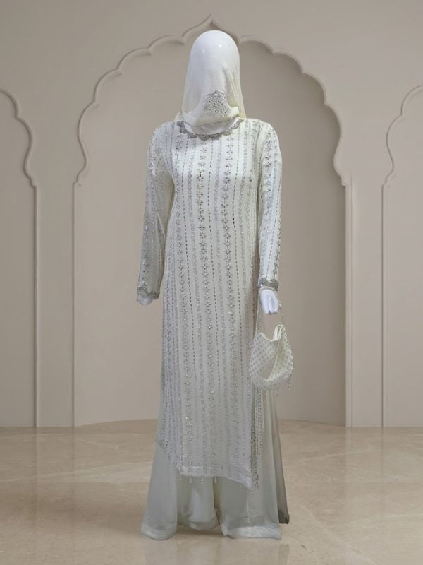 Heavily Embellished Georgette Sharara Suit with Intricate Sequin Work