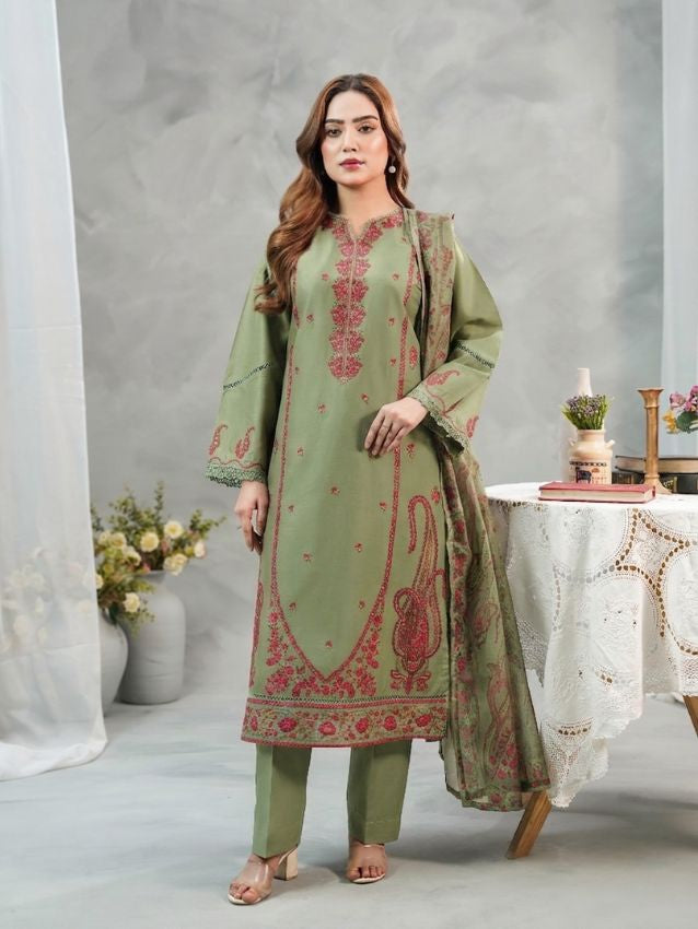 Deep Teal Embroidered 3-Piece Festive Suit - Hayats Collections