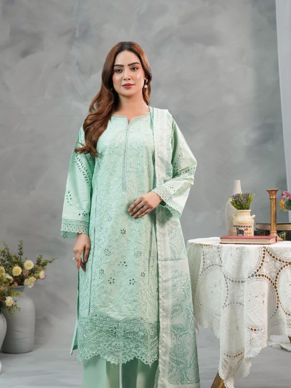Mint Green Chikankari Embroidered 3-Piece Lawn Suit