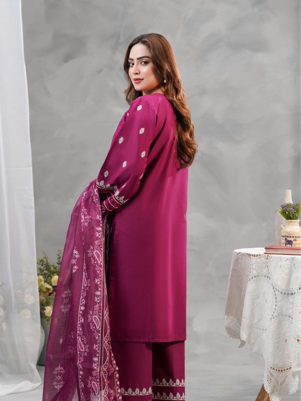 Elegant Plum Embroidered Traditional Suit