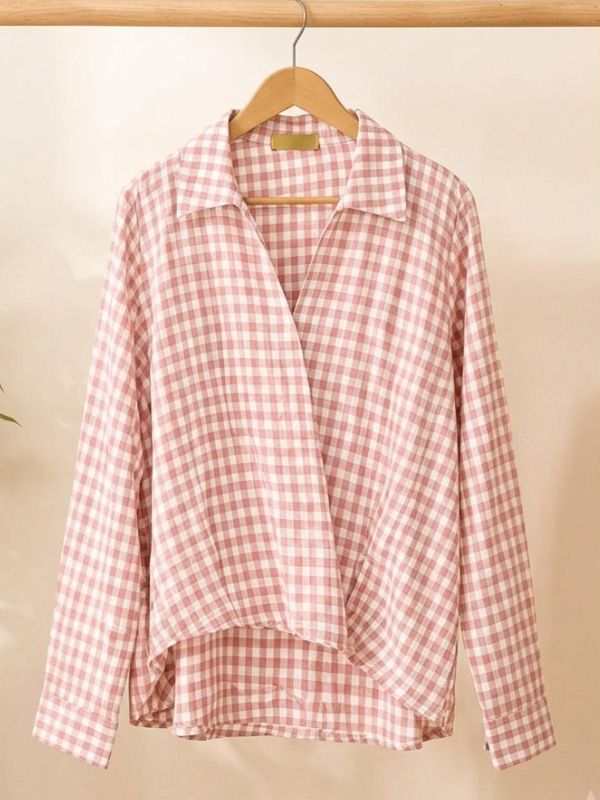 Women's Gingham Check Wrap Top