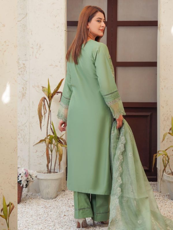 Sage Green Embroidered Schiffli Luxury Suit
