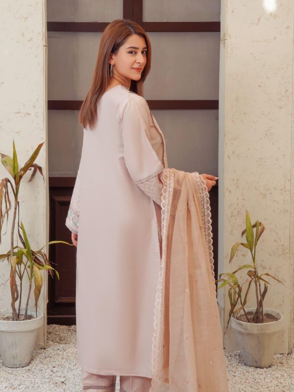 Pastel Peach-Beige Elegant Embroidered Eid Suit