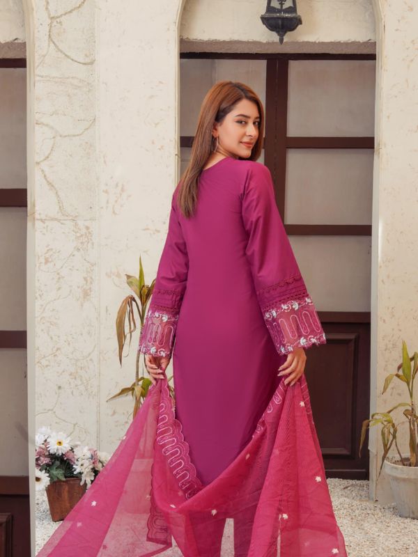 Deep Magenta Embroidered Festive Lawn Suit
