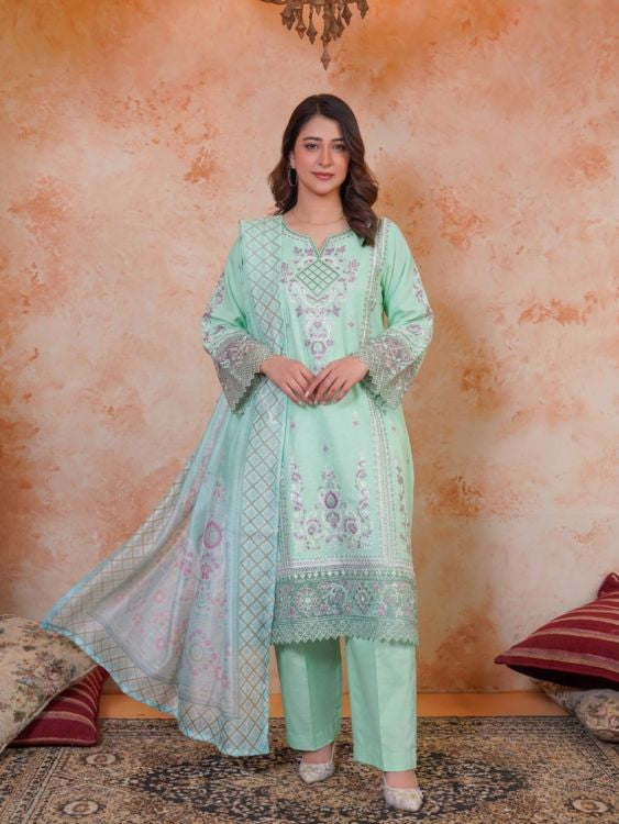 Embroidered Premium Cotton Three-Piece Suit -  Hayats Collections