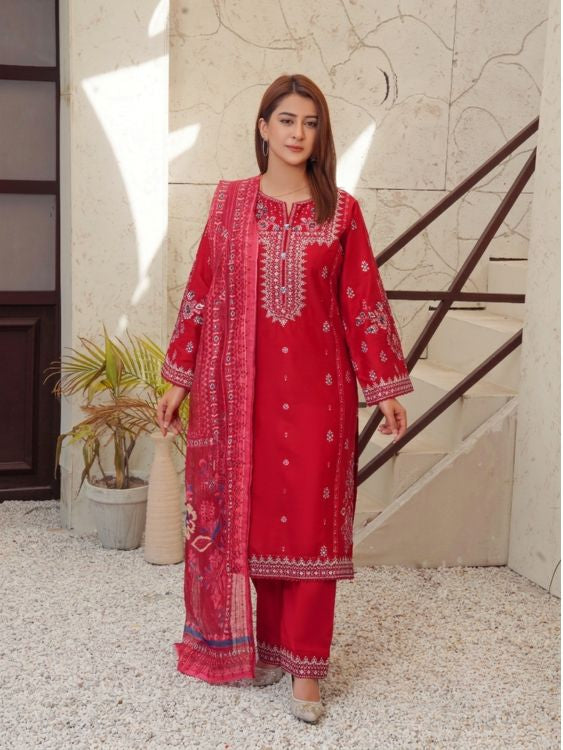 Embroidered 3 Piece Lawn Suit with Printed Dupatta
