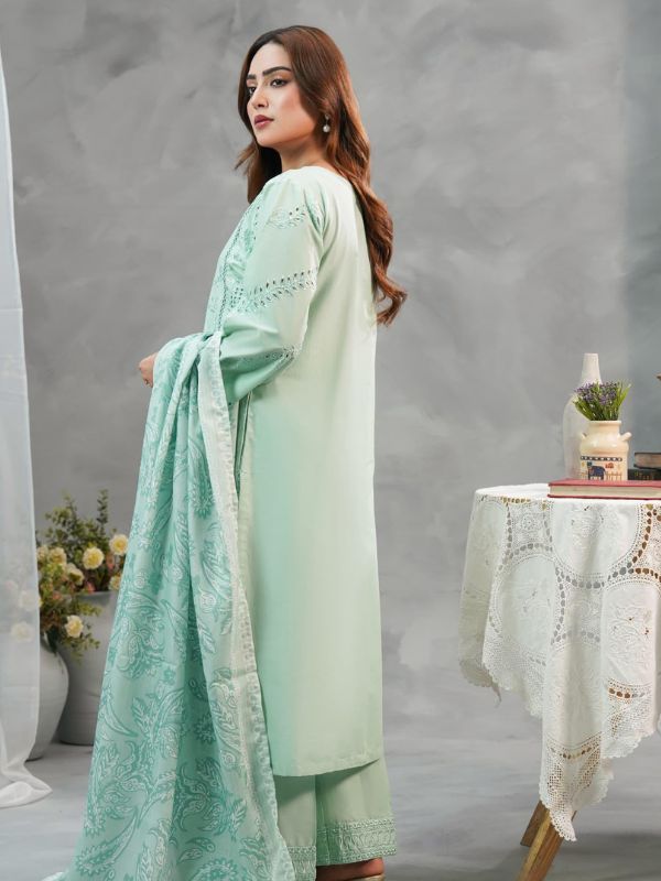 Mint Green Chikankari Embroidered 3-Piece Lawn Suit