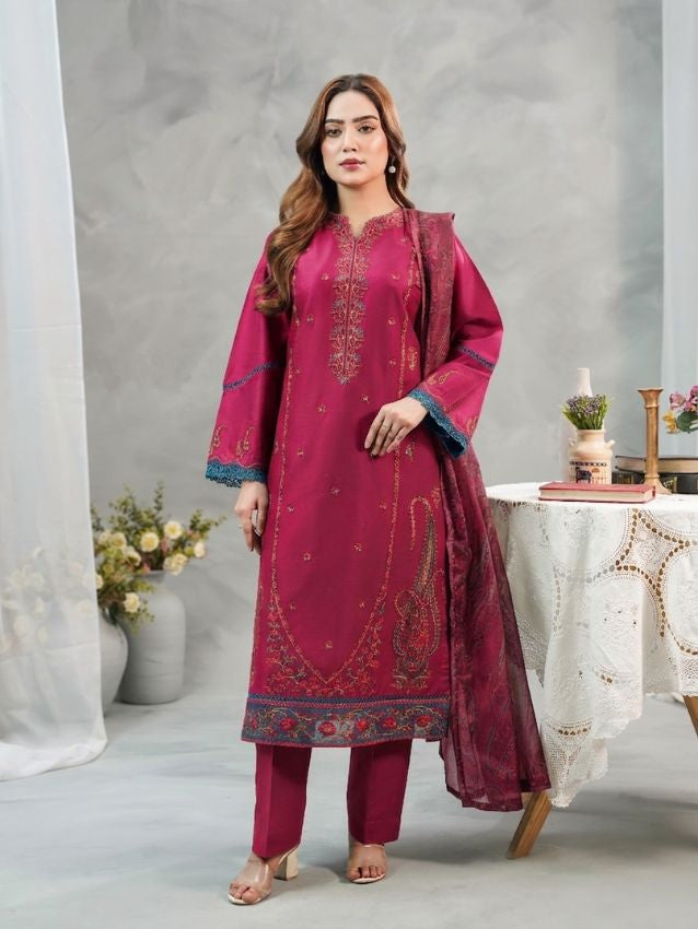 Deep Teal Embroidered 3-Piece Festive Suit - Hayats Collections