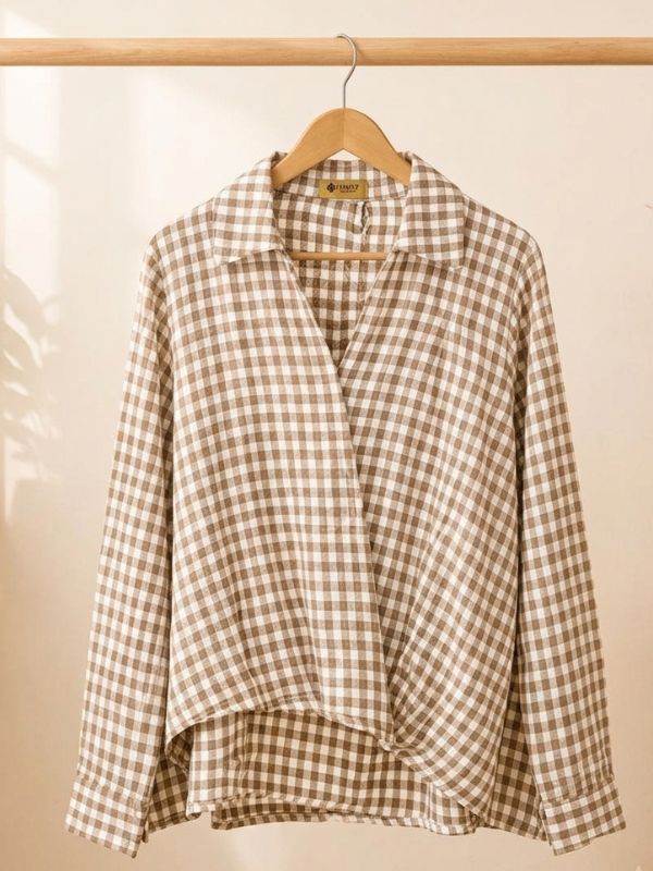 Women's Gingham Check Wrap Top