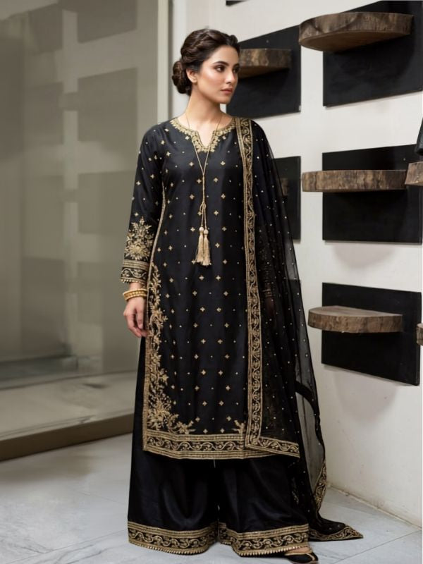 Black and Gold Embroidered Pakistani Dress