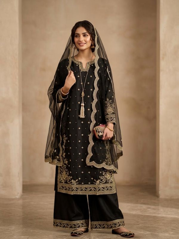 Black and Gold Embroidered Pakistani Dress