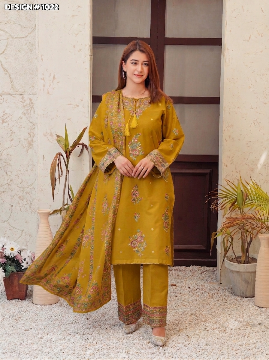 Embroidered 3-Piece Cotton Lawn Suit - Hayat’s Collections