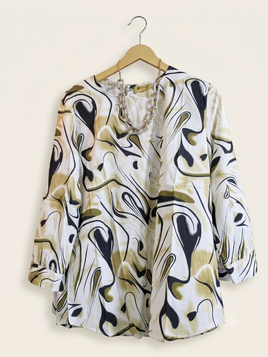 Modern Graphic Tunic with Statement Chain Detail