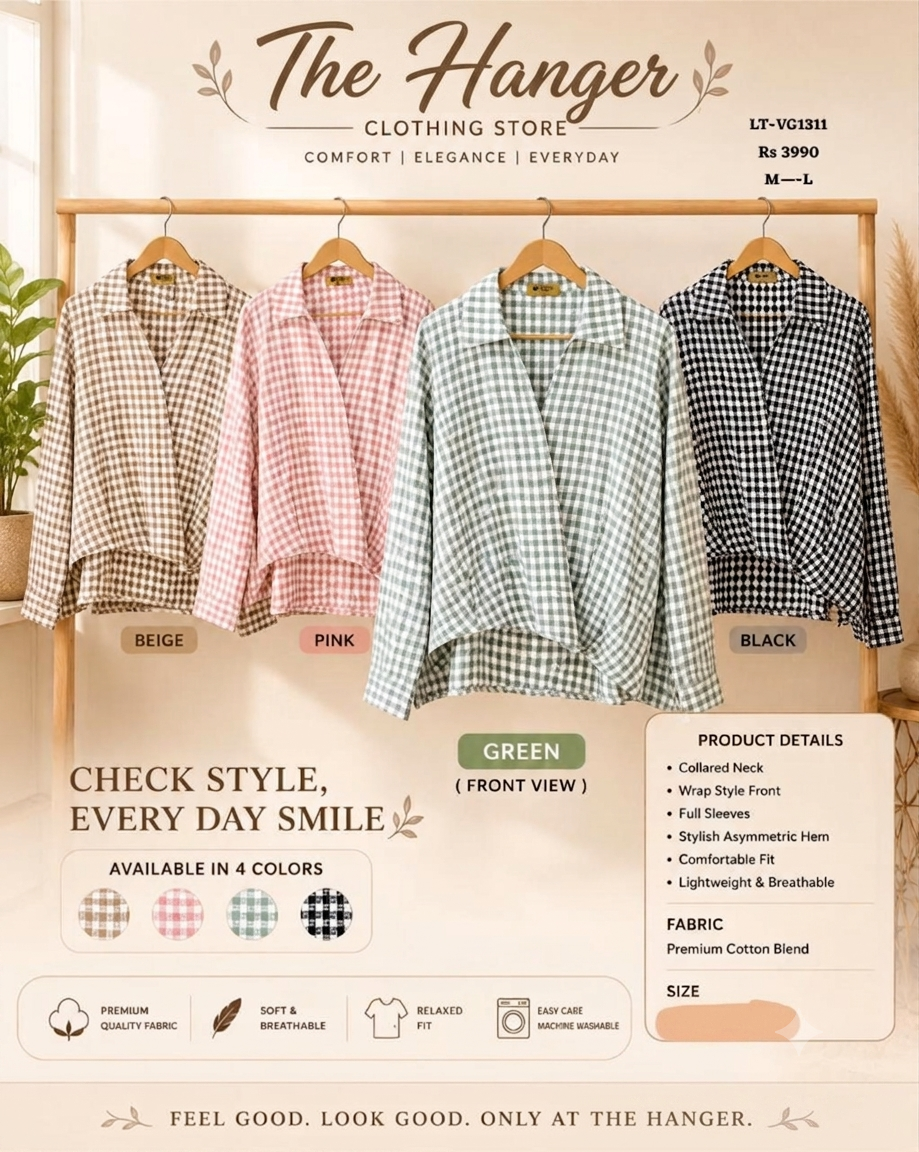 Women's Gingham Check Wrap Top