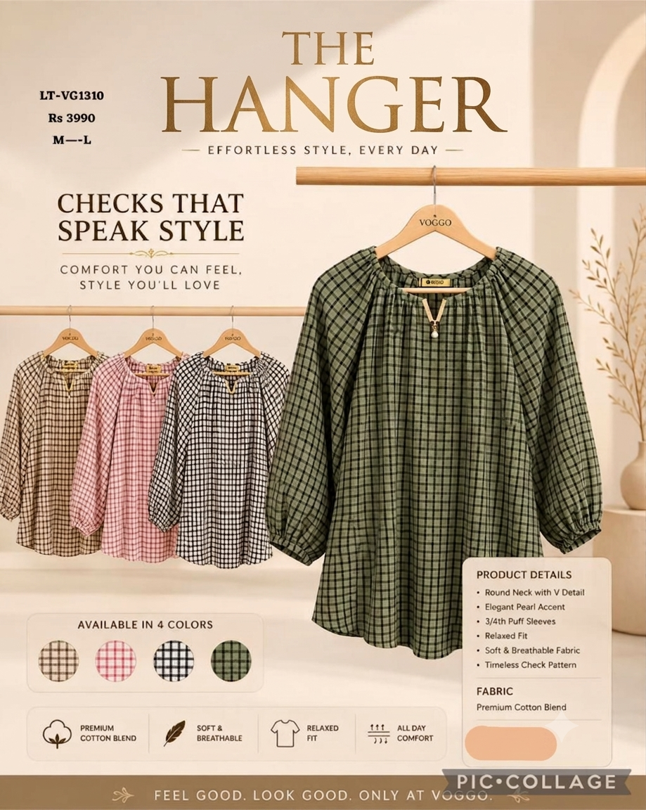 Relaxed Fit Cotton Blend Checkered Top