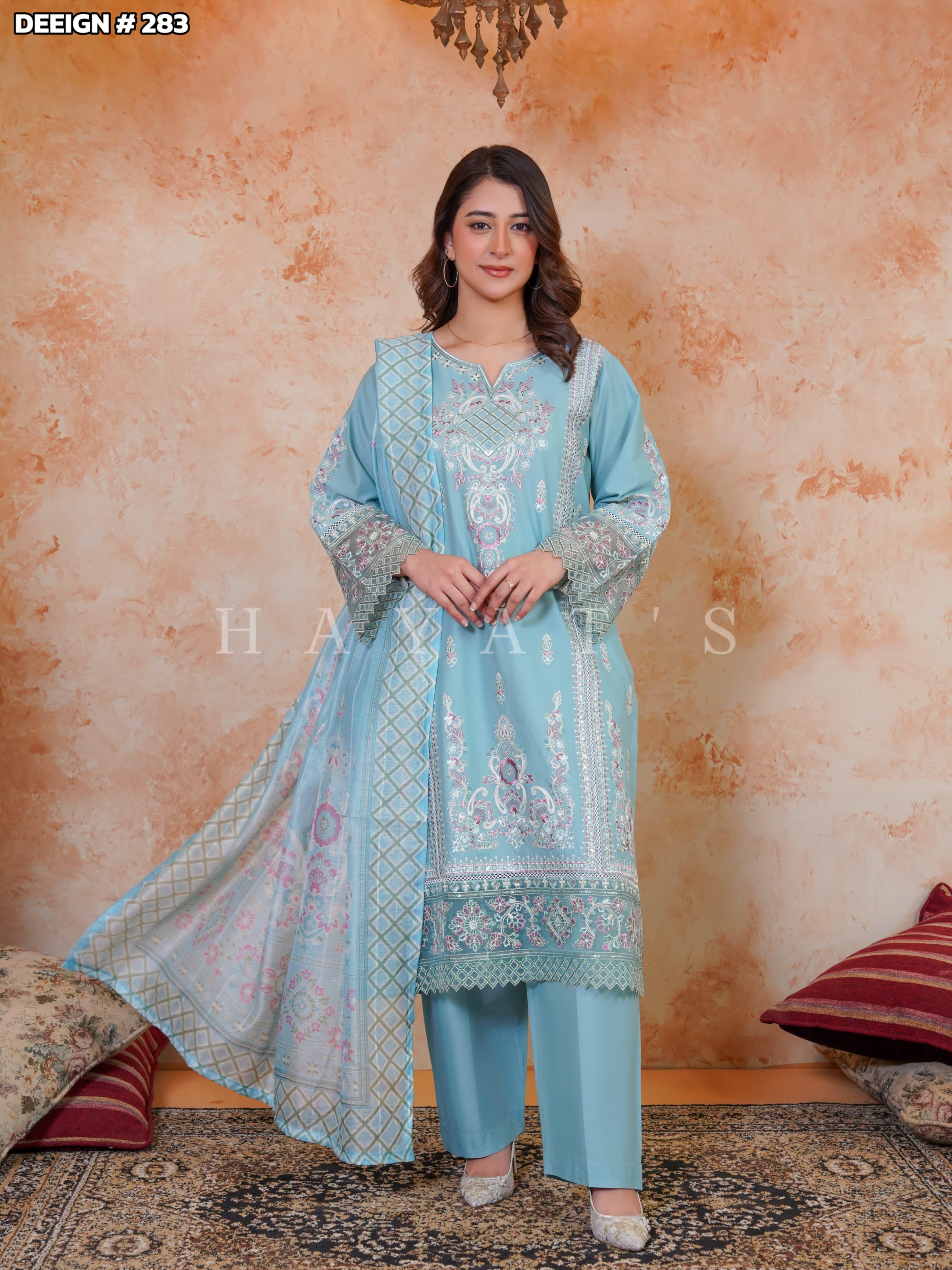 Embroidered Premium Cotton Three-Piece Suit -  Hayats Collections