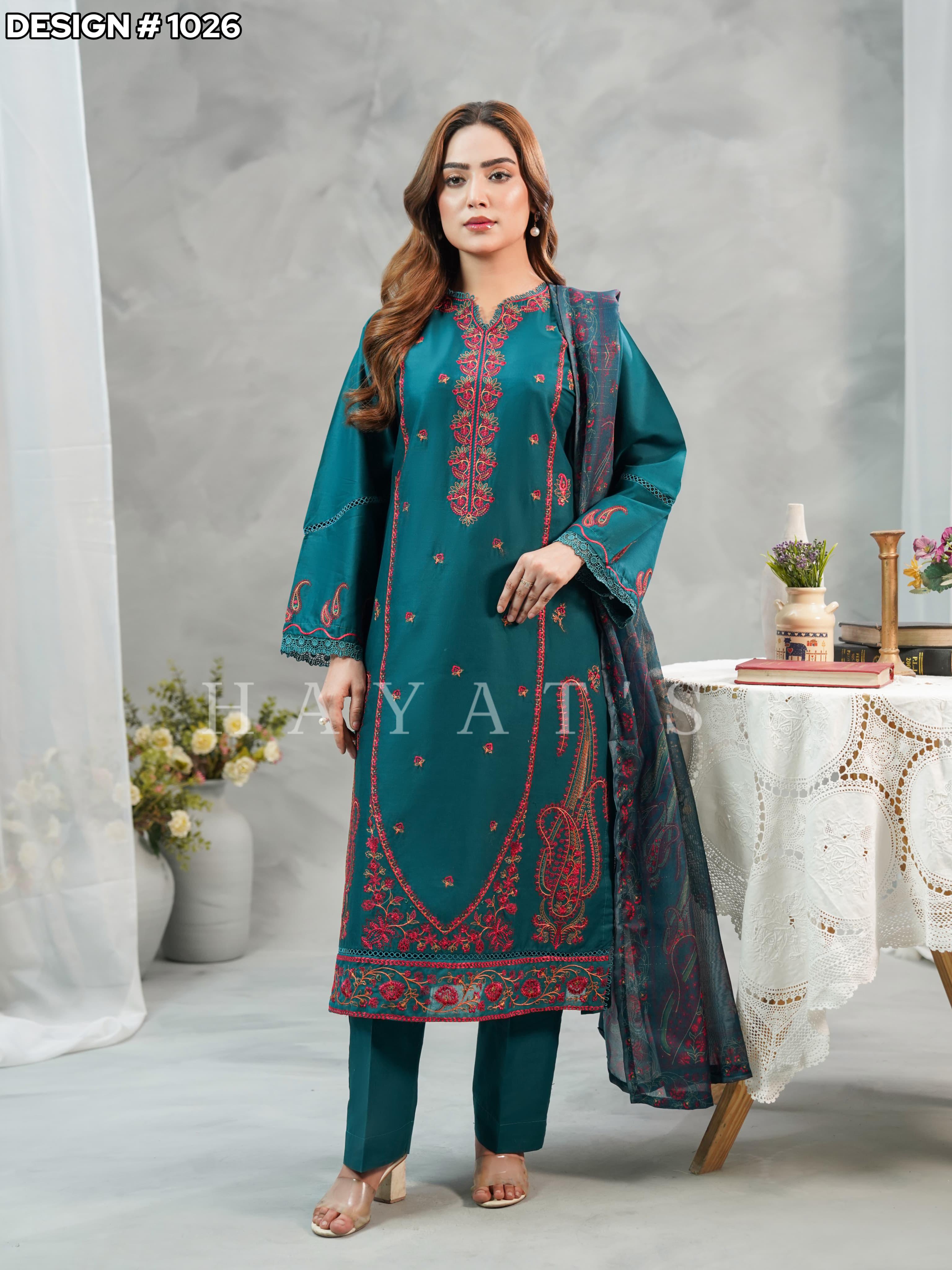 Deep Teal Embroidered 3-Piece Festive Suit - Hayats Collections