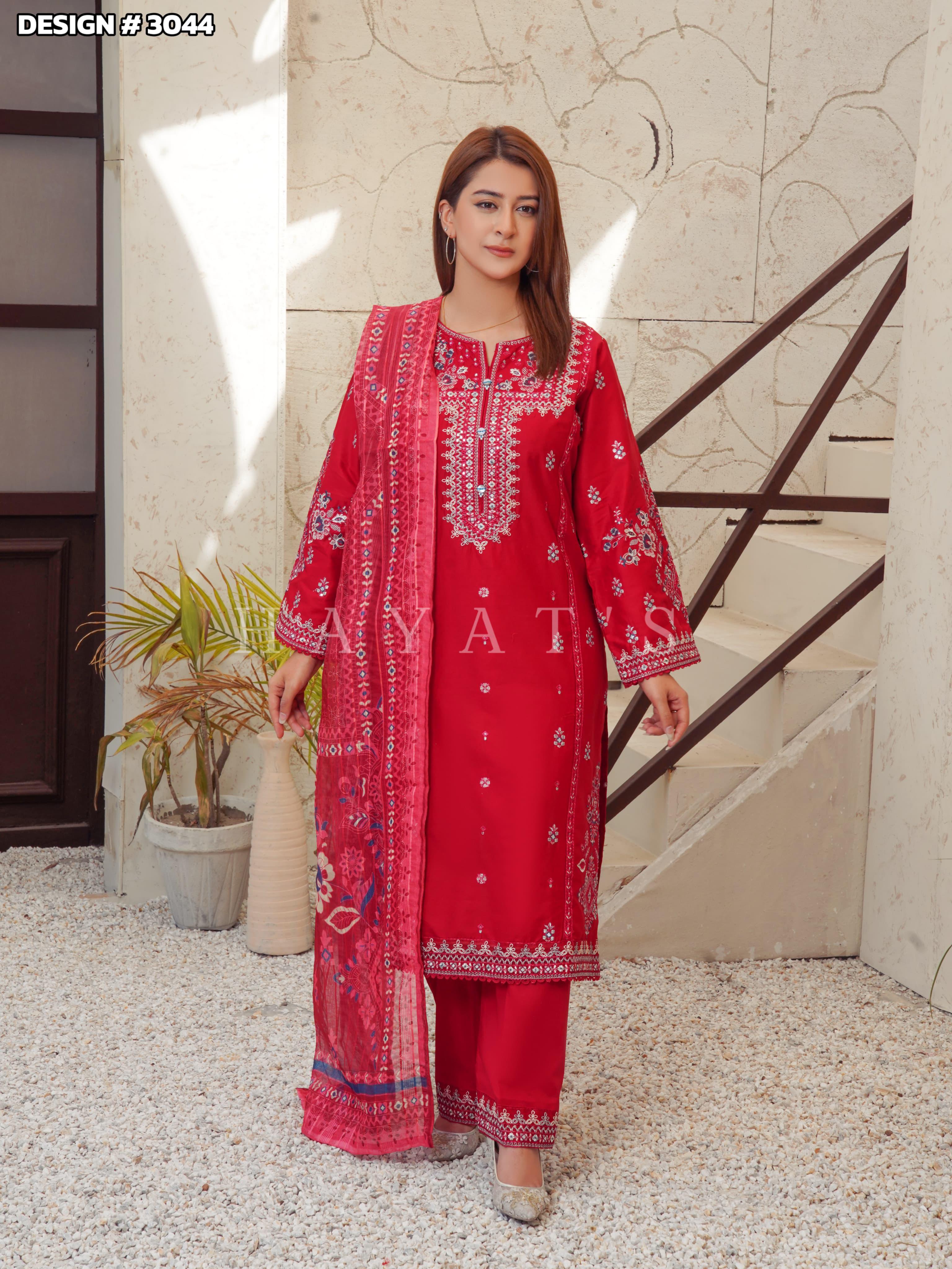 Embroidered 3 Piece Lawn Suit with Printed Dupatta